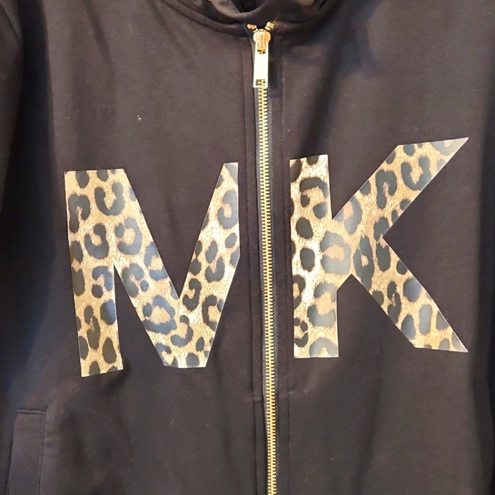Michael Kors black Leopard zip hoodie, Pockets Sz Large